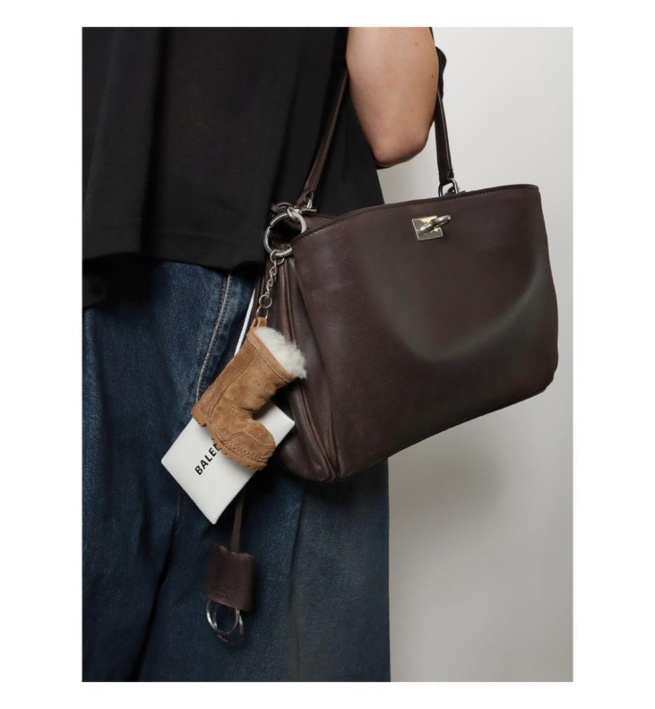 Schultertasche aus Leder mit Vintage-Effekt - Rodeo S - Espresso Braun