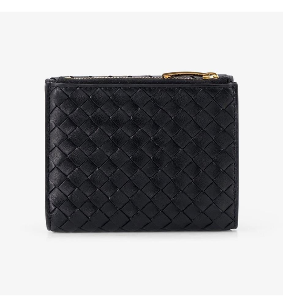 Kompakte Lederbrieftasche – Schwarz und Gold