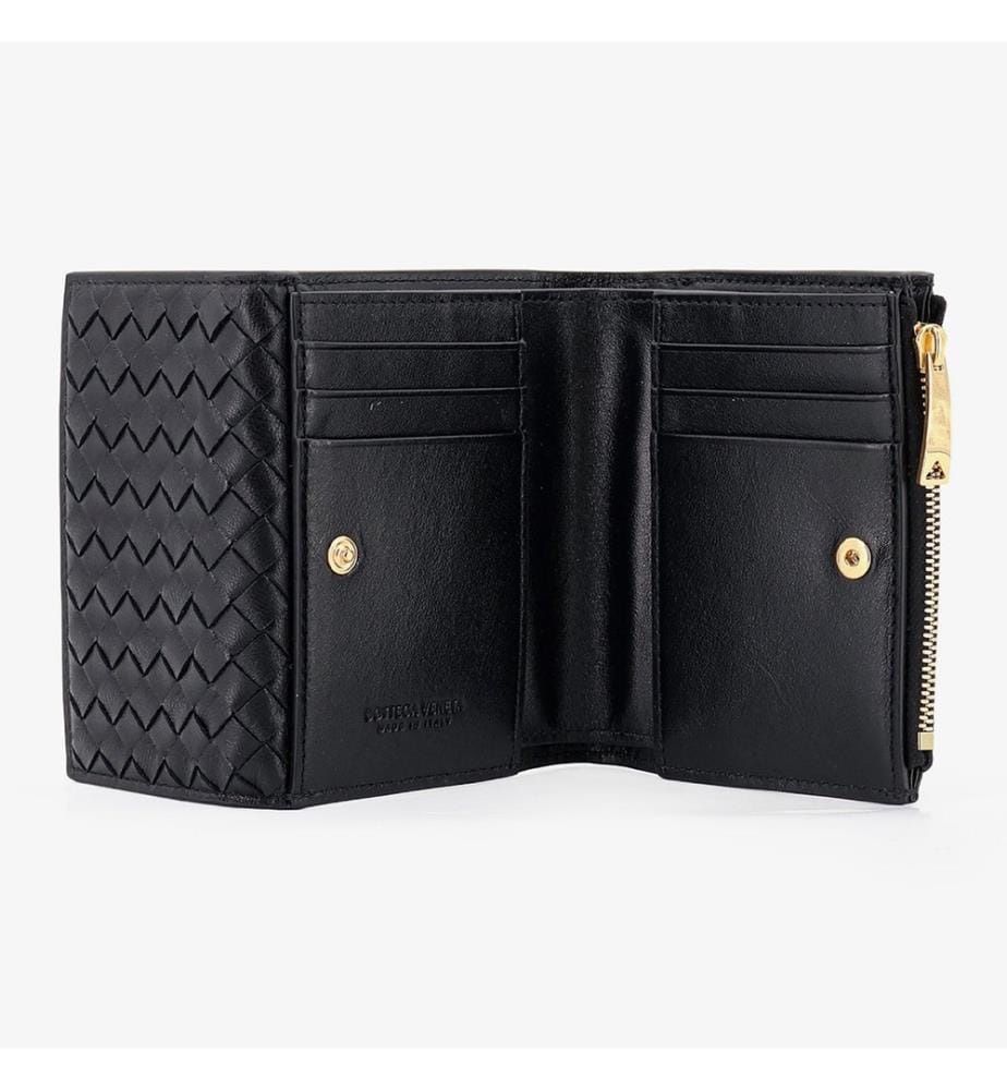 Kompakte Lederbrieftasche – Schwarz und Gold
