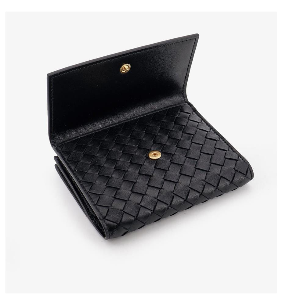 Kompakte Lederbrieftasche – Schwarz und Gold