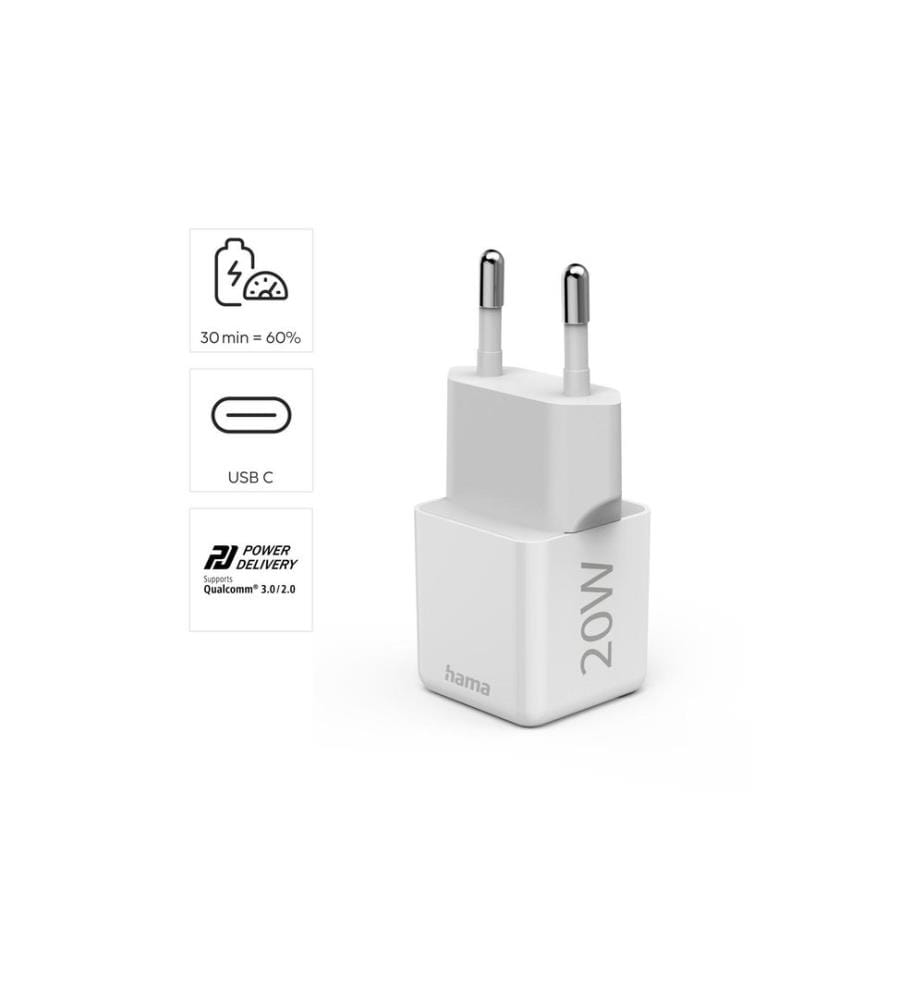 HAMA - Chargeur mural USB Mini-charger USB-C 20 W Blanc