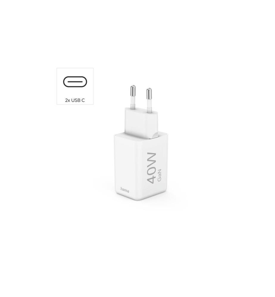HAMA - Chargeur mural USB Gan charger 2x USBC 40 W Blanc