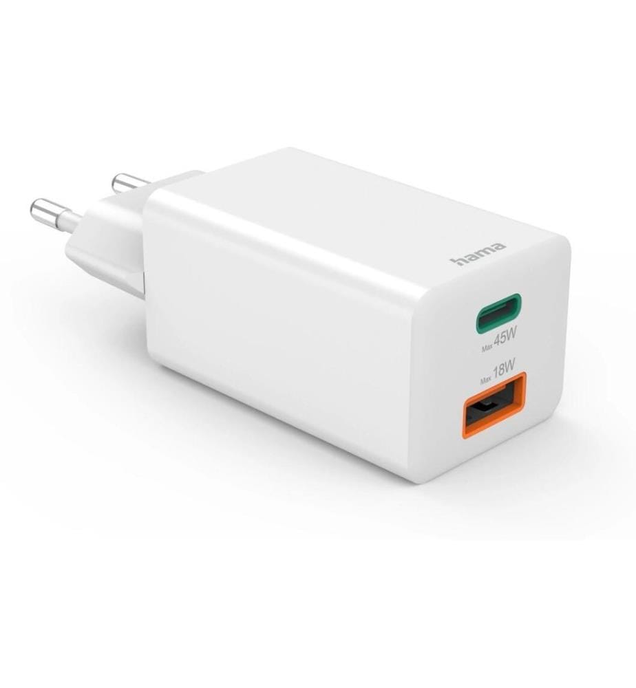 HAMA - USB-Wandladegerät Gan charger USB-A USB-C 45 W Weiss