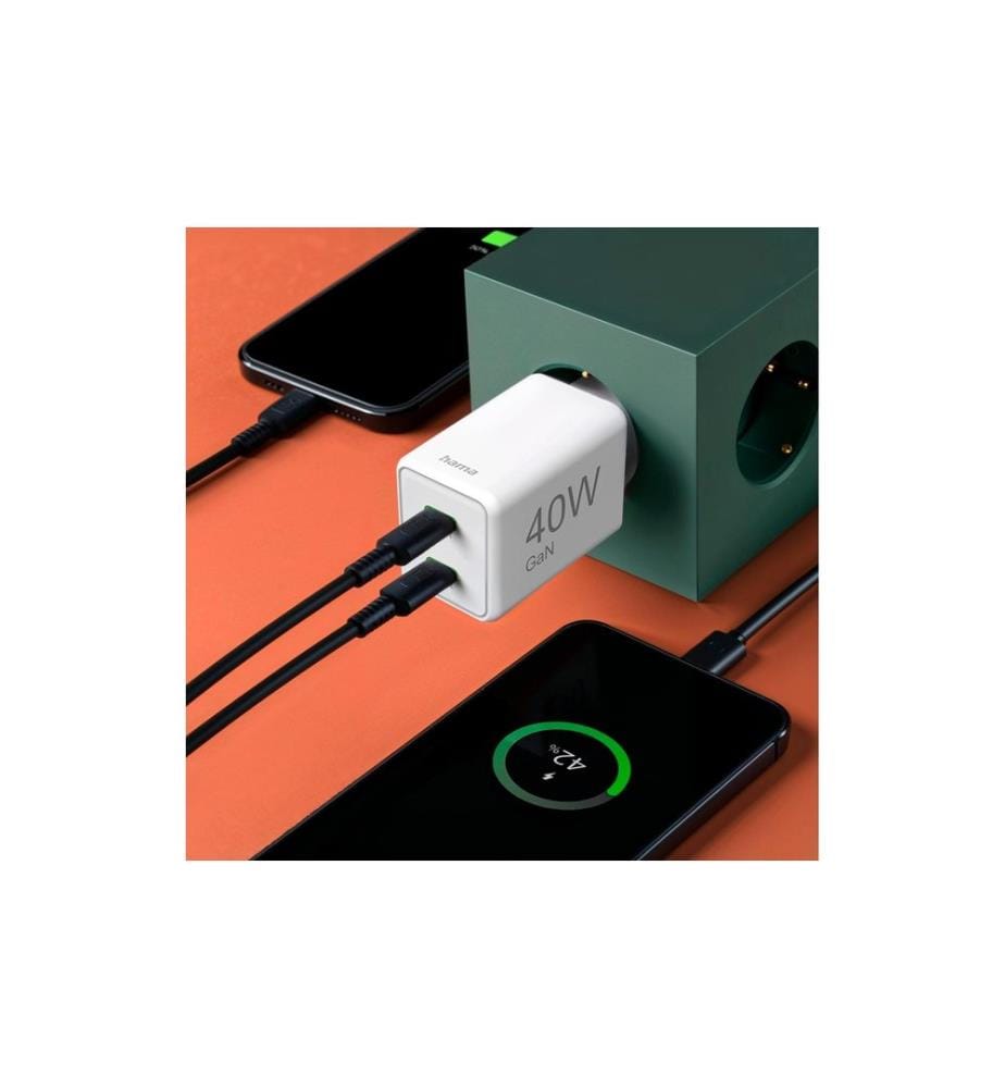 HAMA - Ladegerät Schnell GaN 2x USB-C PD 40 W weiss