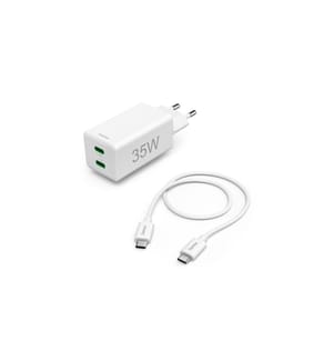 HAMA - Ladegerät Mini, 2x USB-C, PD/QC, 35W, 1 m, weiss