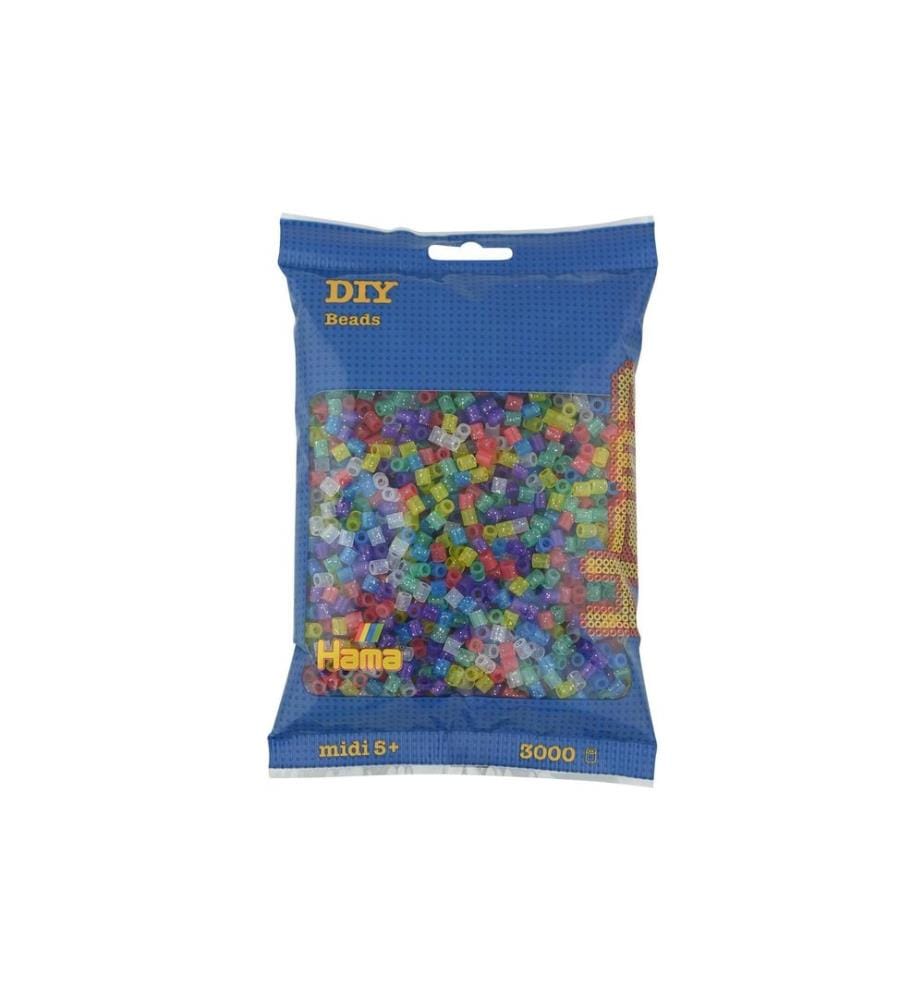 HAMA - Bügelperlen Midi Transparent Glitter, 3000 Stück
