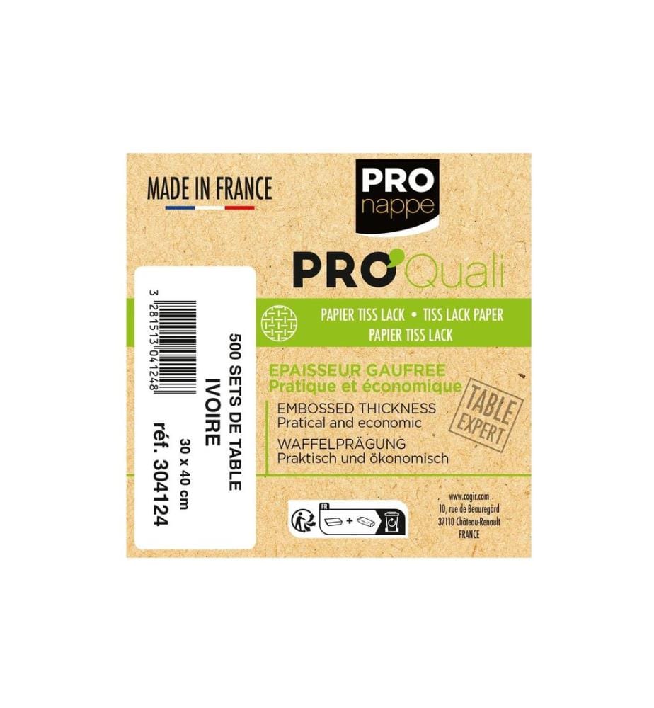 PRO nappe - Set de table 500 pièces, 30 cm x 40 cm, Ivoire