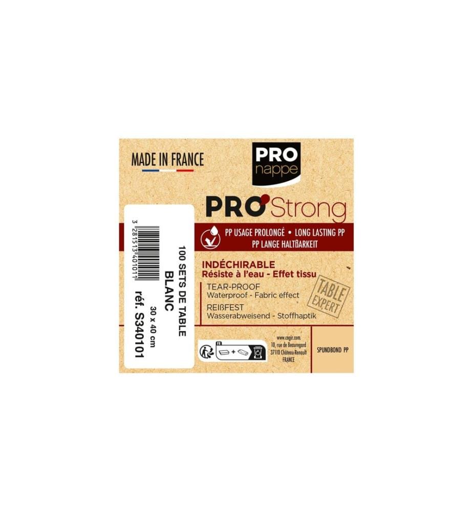 PRO nappe - Set de table 100 pièces, 30 cm x 40 cm, Blanc