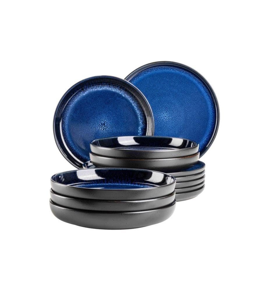 Mäser - Set d'assiettes Niara 12 pièces, noir/bleu