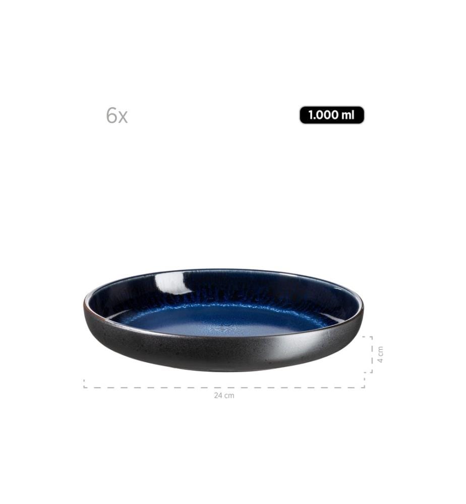 Mäser - Set d'assiettes Niara 12 pièces, noir/bleu