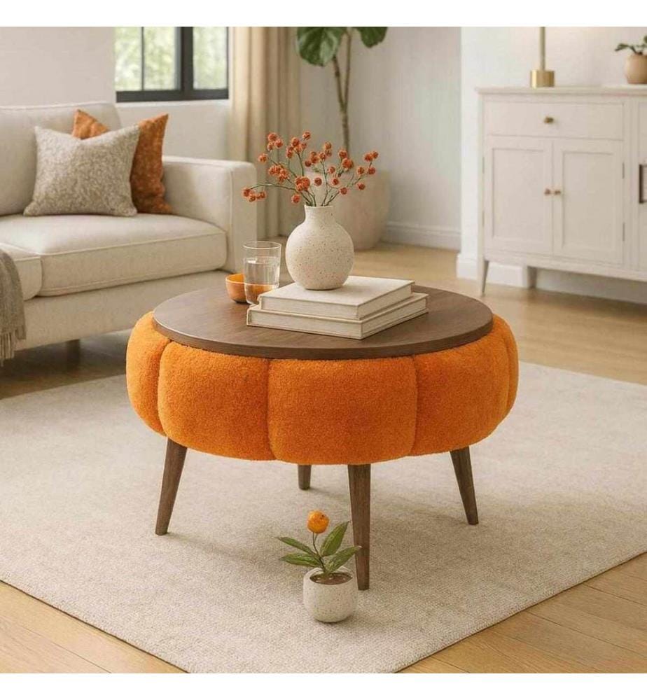 Table basse Papatya - Orange et Noyer
