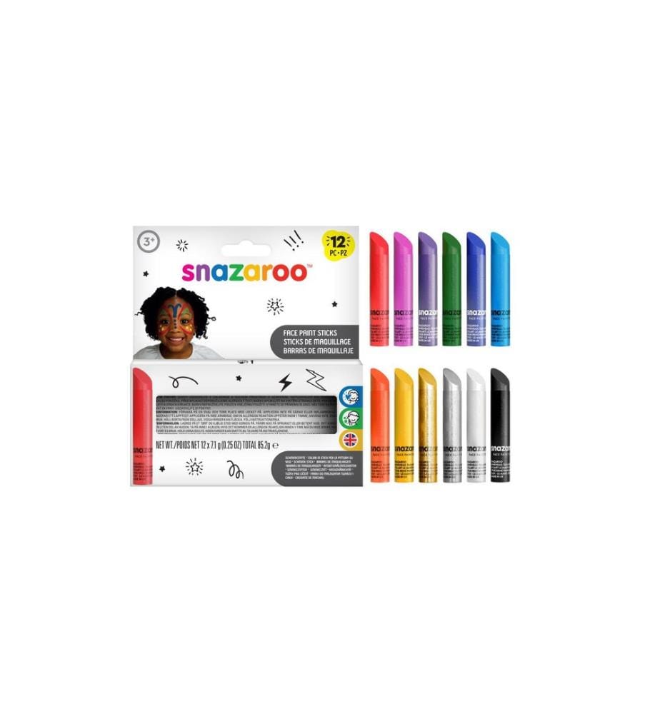 Snazaroo - Zubehör Schminkstifte farbig, 12 Stück