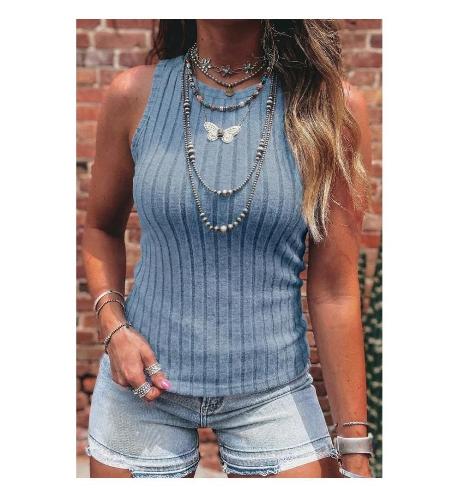 Canotta a costine slim-fit blu chiaro con lavaggio minerale