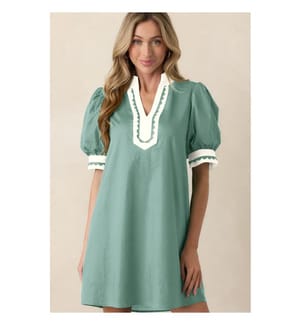 Robe mini à manches bouffantes et bordures color block à festons Canton