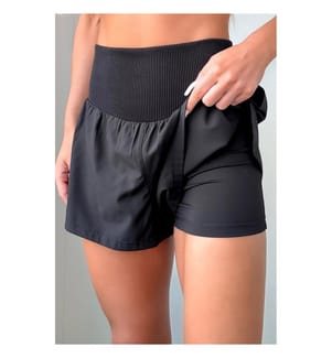 Short de sport taille haute noir uni côtelé et patchwork