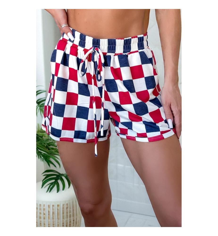 Red plaid shorts for Independence Day
