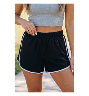 Short de sport décontracté plissé à bordure contrastée noire