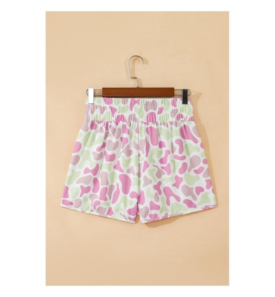 Short de sport taille haute froncé à imprimé camouflage vert