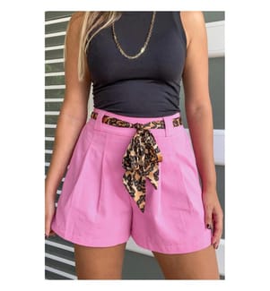 Short plissé à jambes larges et ceinture contrastée léopard rose vif