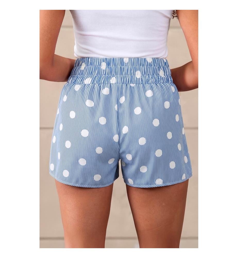 Short décontracté taille haute froncée à pois bleu ciel