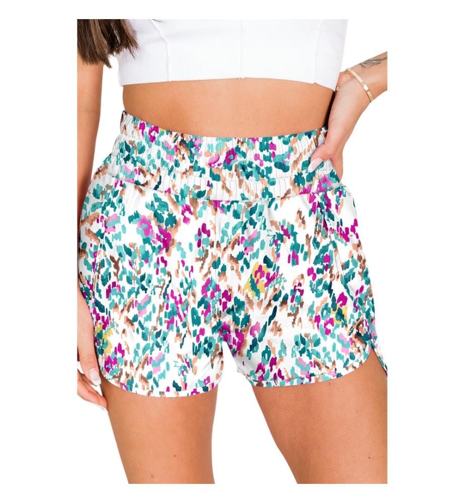 Short de sport taille haute léopard bleu clair