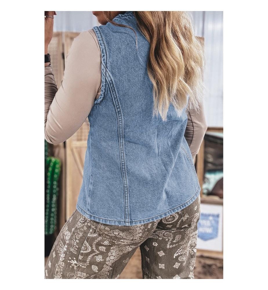 Forget-me-not denim vest with buttons and front slit