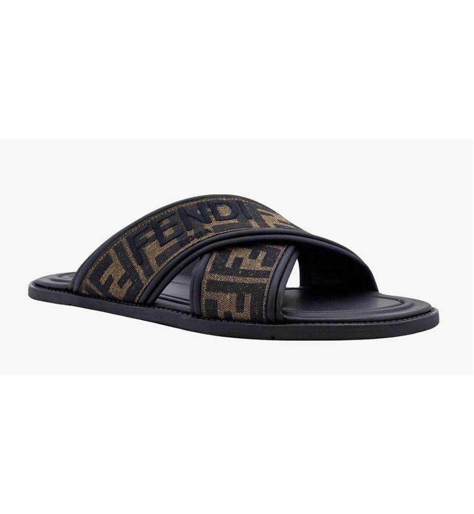 Mules en tissu jacquard FF - Noir et Marron