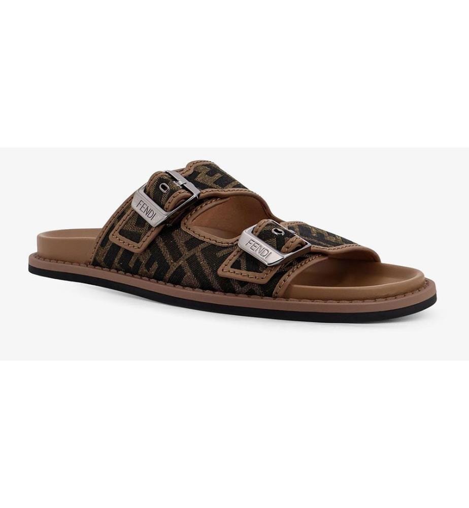 Mules « Feel » en tissu jacquard FF - Noir et Marron