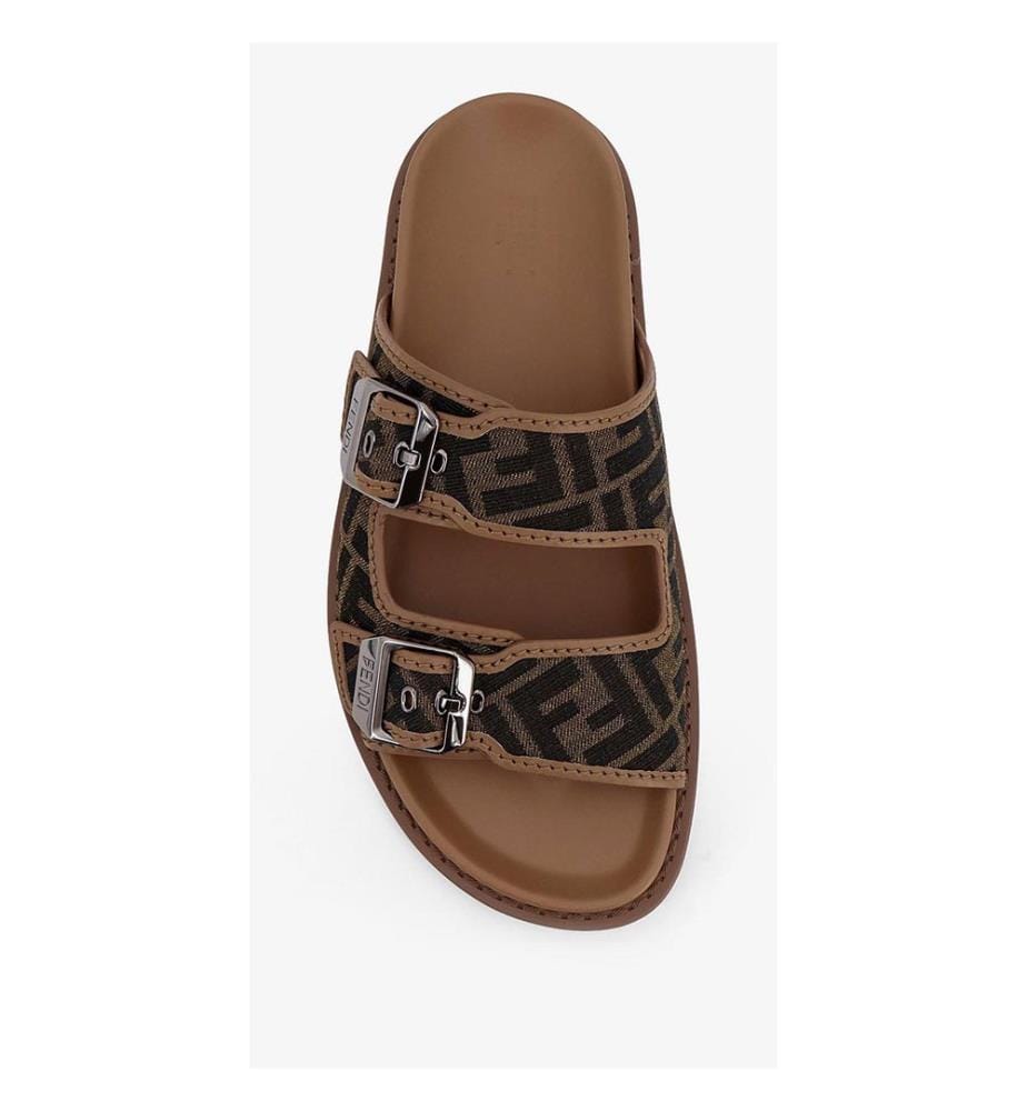 Mules « Feel » en tissu jacquard FF - Noir et Marron