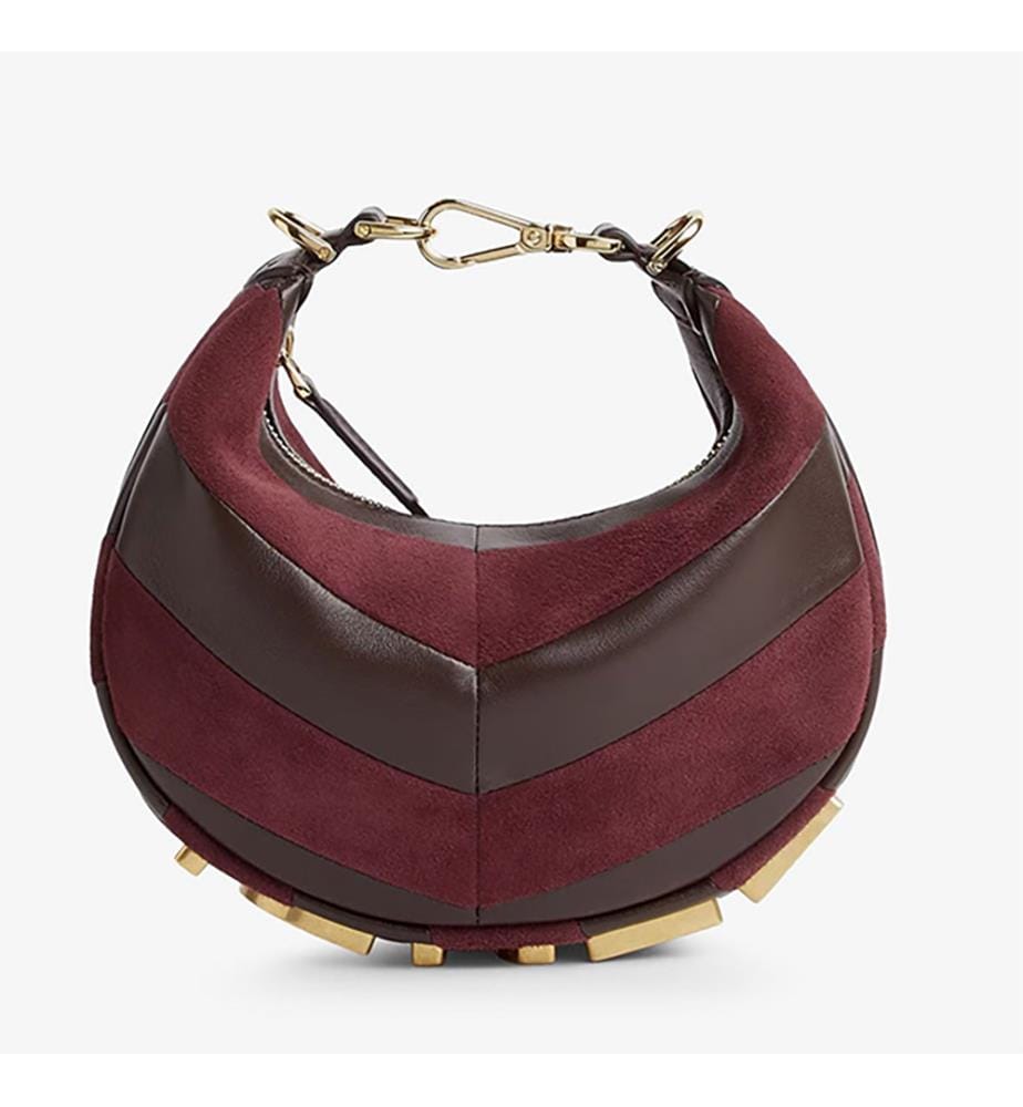 Hobo-Tasche aus Leder und Wildleder, Mini - Burgunderbraun
