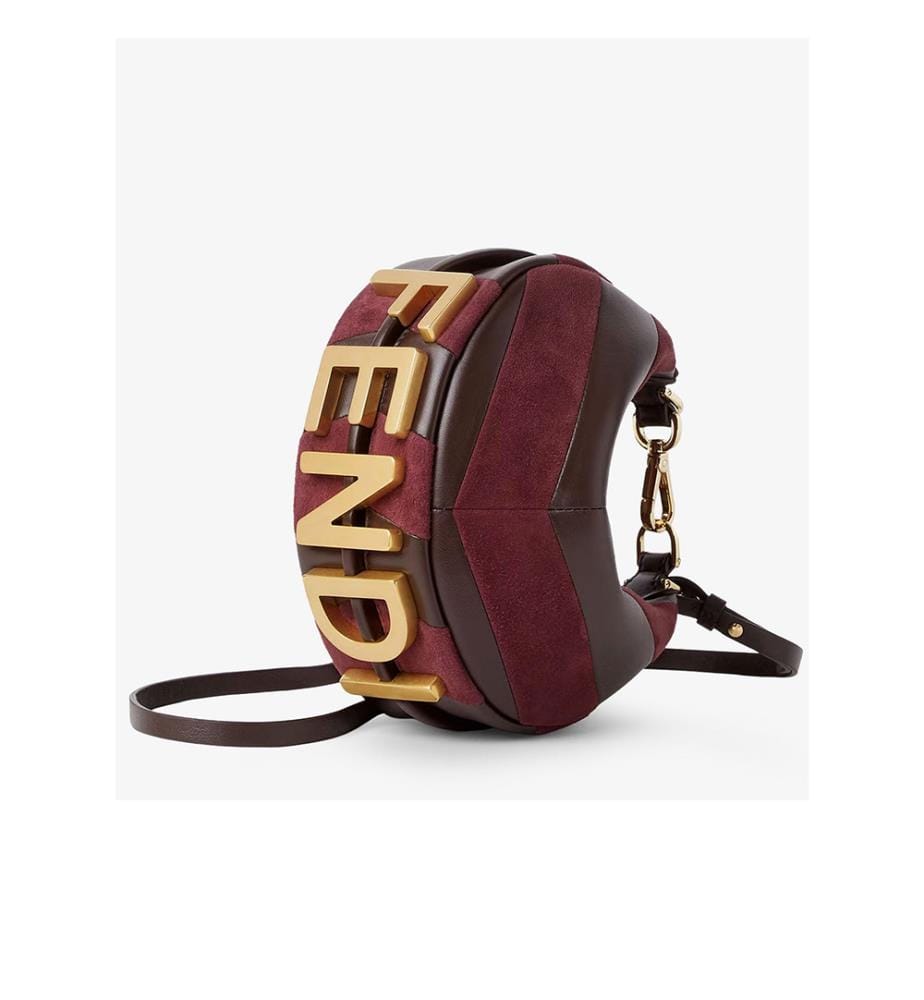 Hobo-Tasche aus Leder und Wildleder, Mini - Burgunderbraun