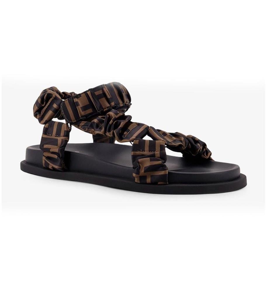 Sandalen „Feel“ aus elastischem Satin – Braun und Schwarz