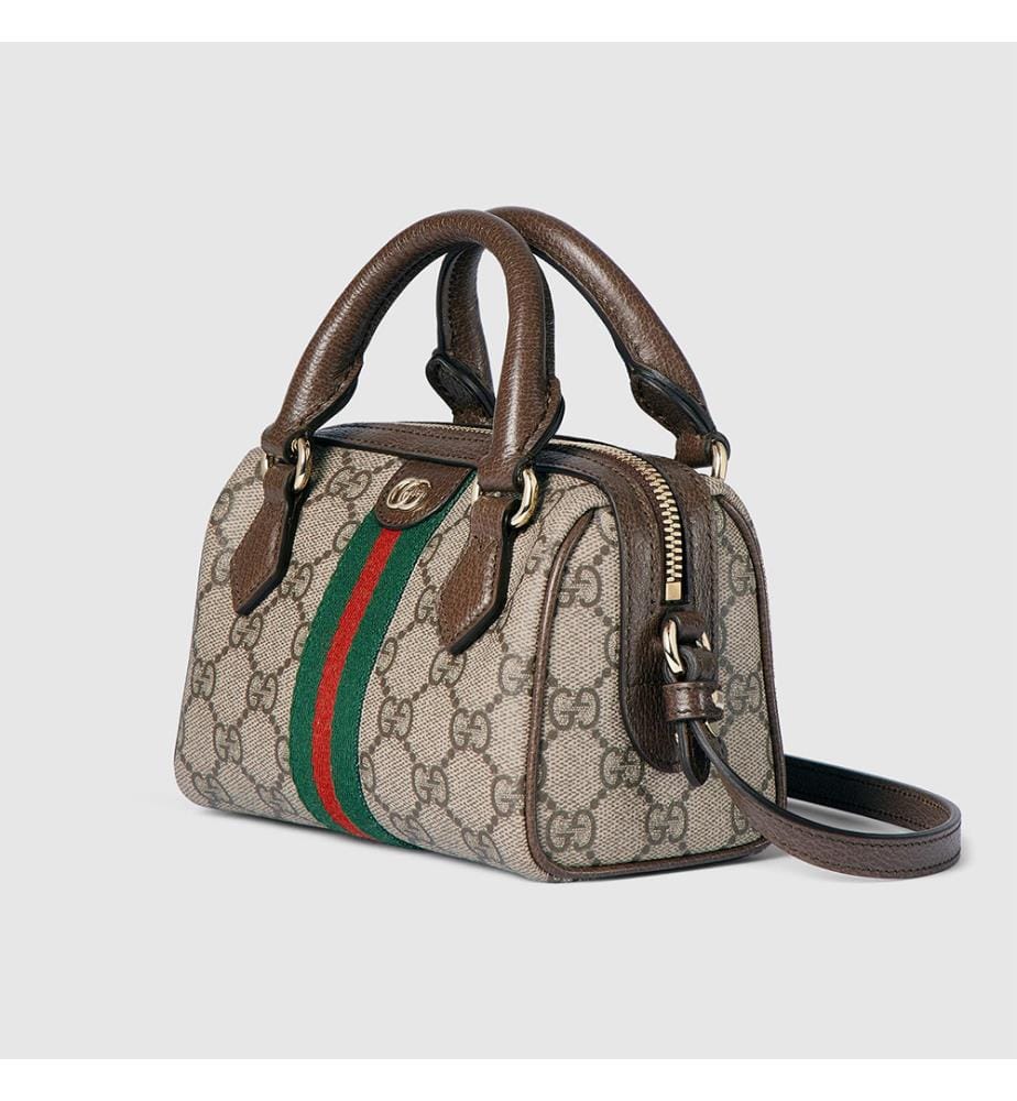 Ophidia Mini Boston Schultertasche - Beige und Dunkelbraun