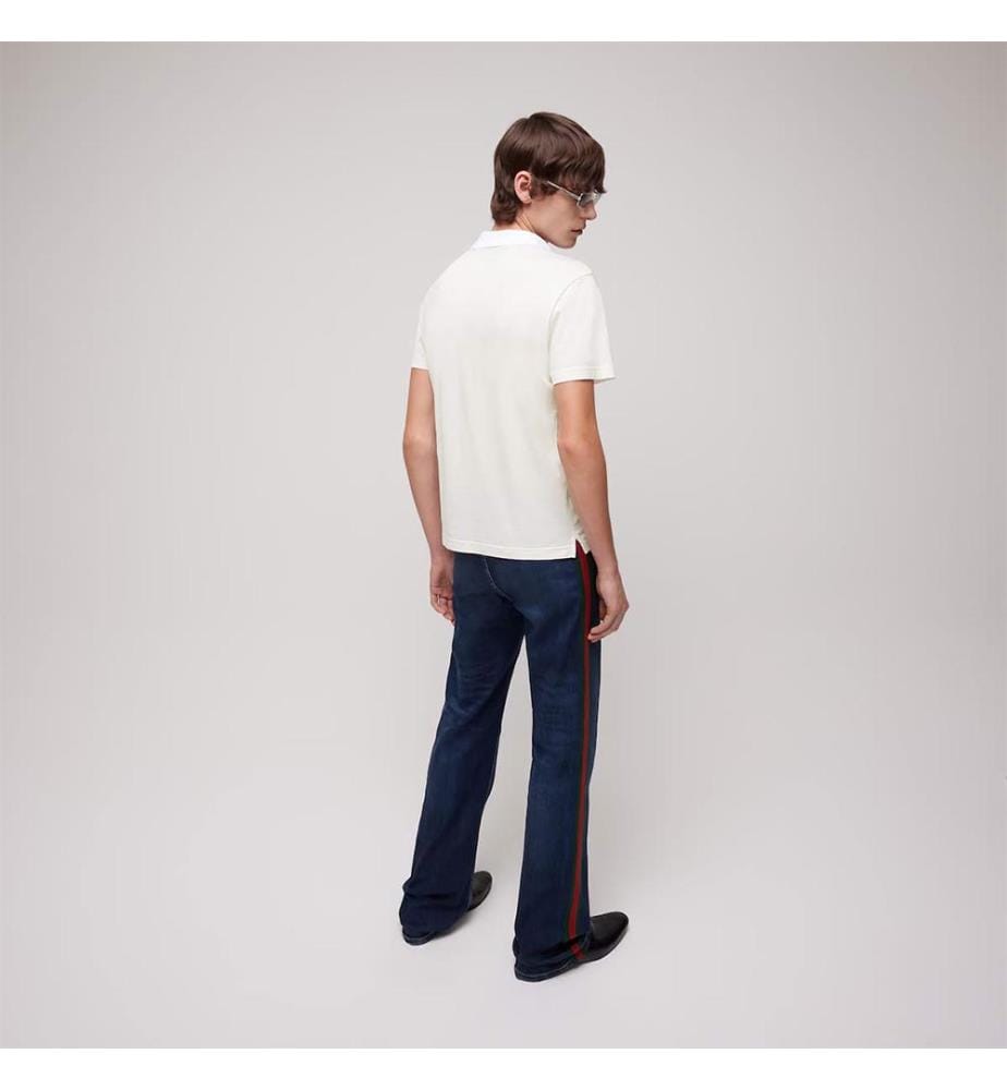 Polo en coton avec bande Web - Blanc