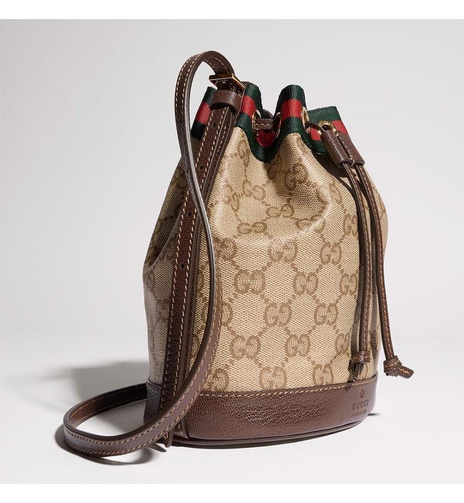 Sac seau mini avec bande Web - Beige et marron foncé