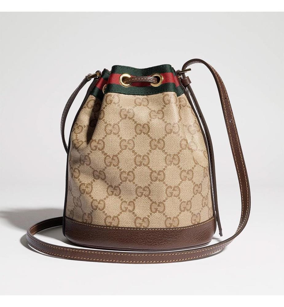Sac seau mini avec bande Web - Beige et marron foncé