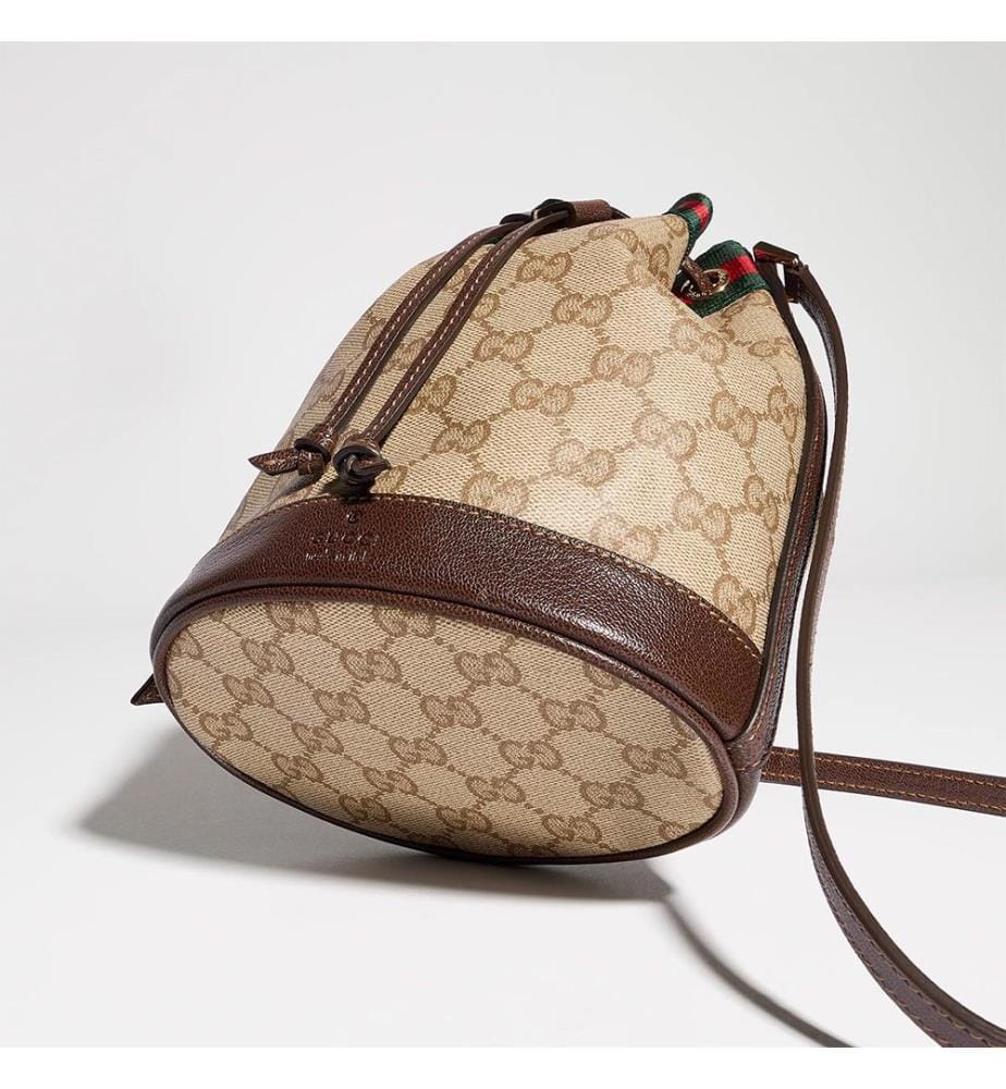 Sac seau mini avec bande Web - Beige et marron foncé