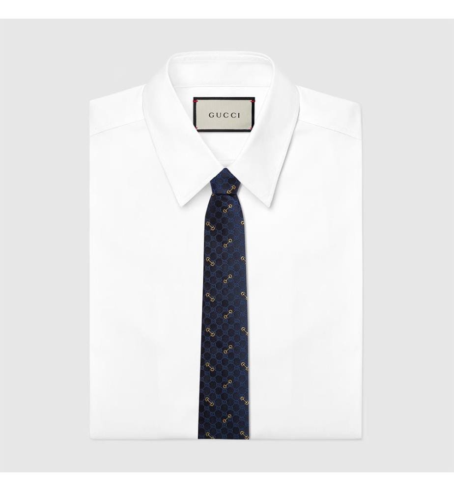 Cravate en soie jacquard  - Bleu foncé et bleu clair