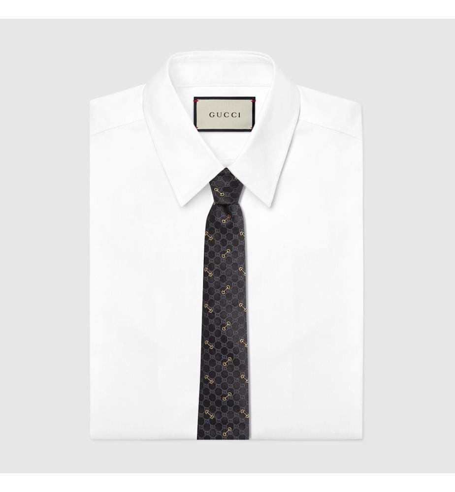Cravate en soie jacquard  - Noir et gris moyen