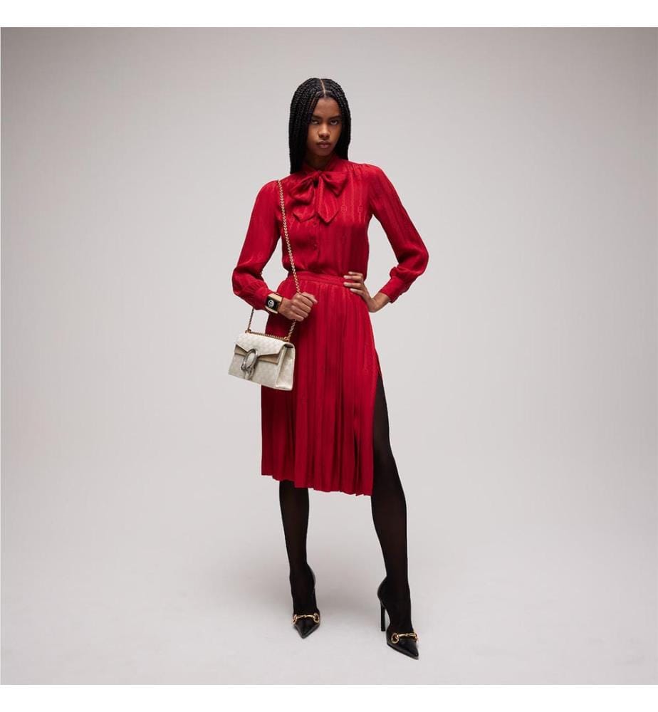 Jupe midi en soie jacquard chaîne Interlocking G - Rouge
