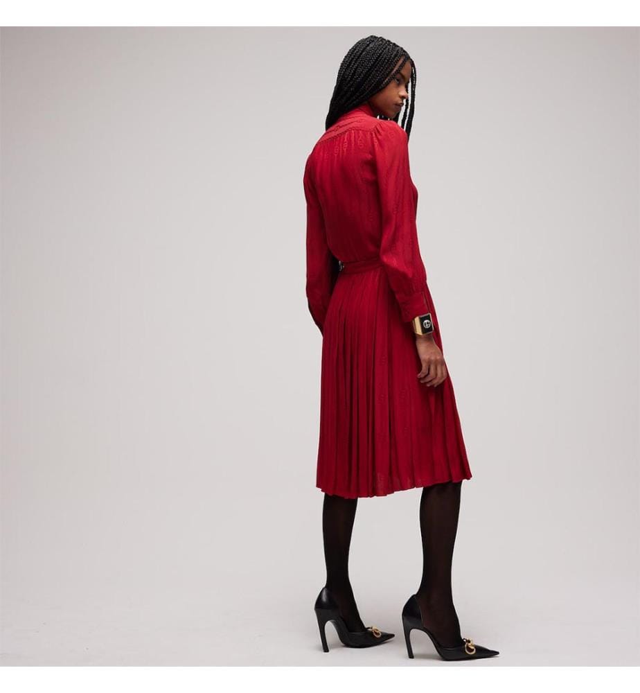 Jupe midi en soie jacquard chaîne Interlocking G - Rouge