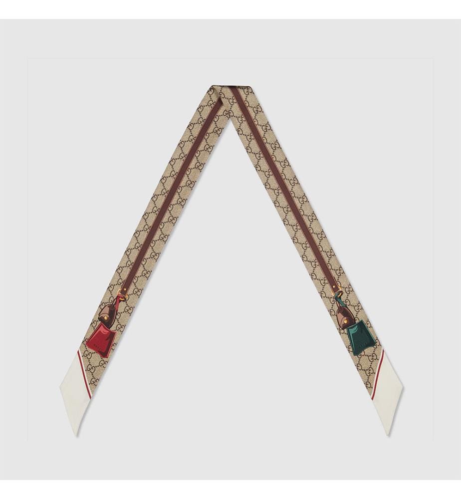 Printed silk ribbon - Light brown and burgundy