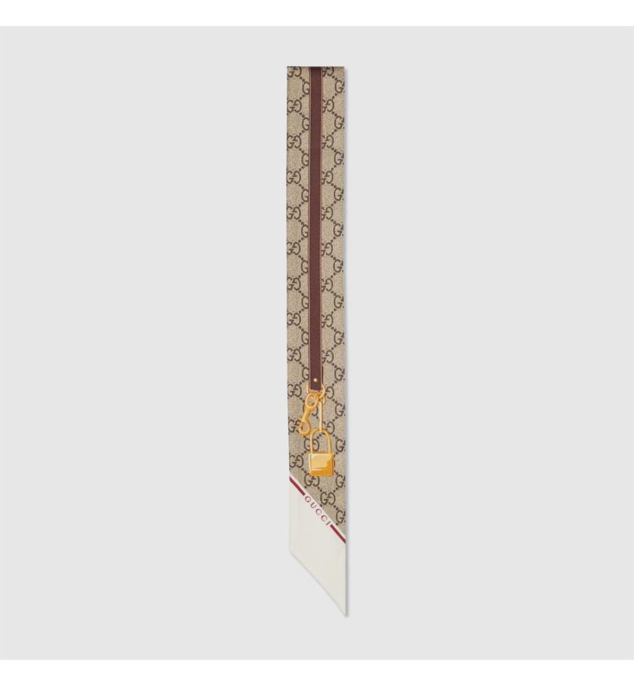Printed silk ribbon - Light brown and burgundy