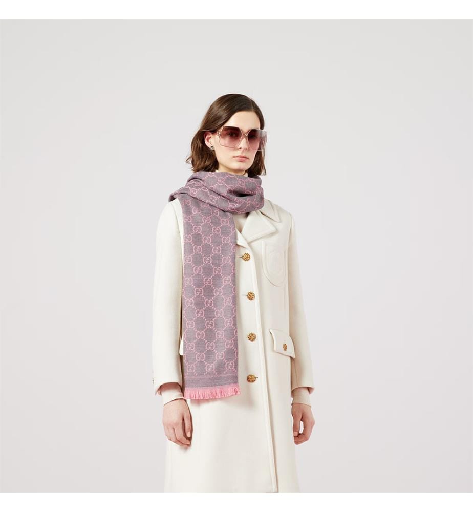 Écharpe en laine  - Gris anthracite et rose
