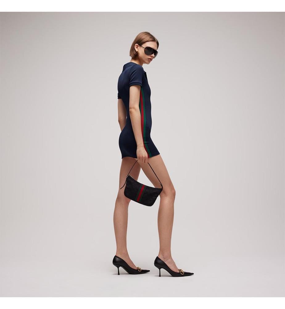 Robe en jersey côtelé avec bande Web - Bleu foncé