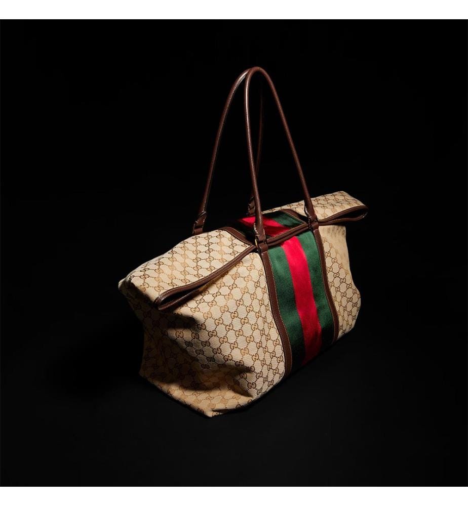 Sac de voyage  avec bande Web - Beige et marron foncé