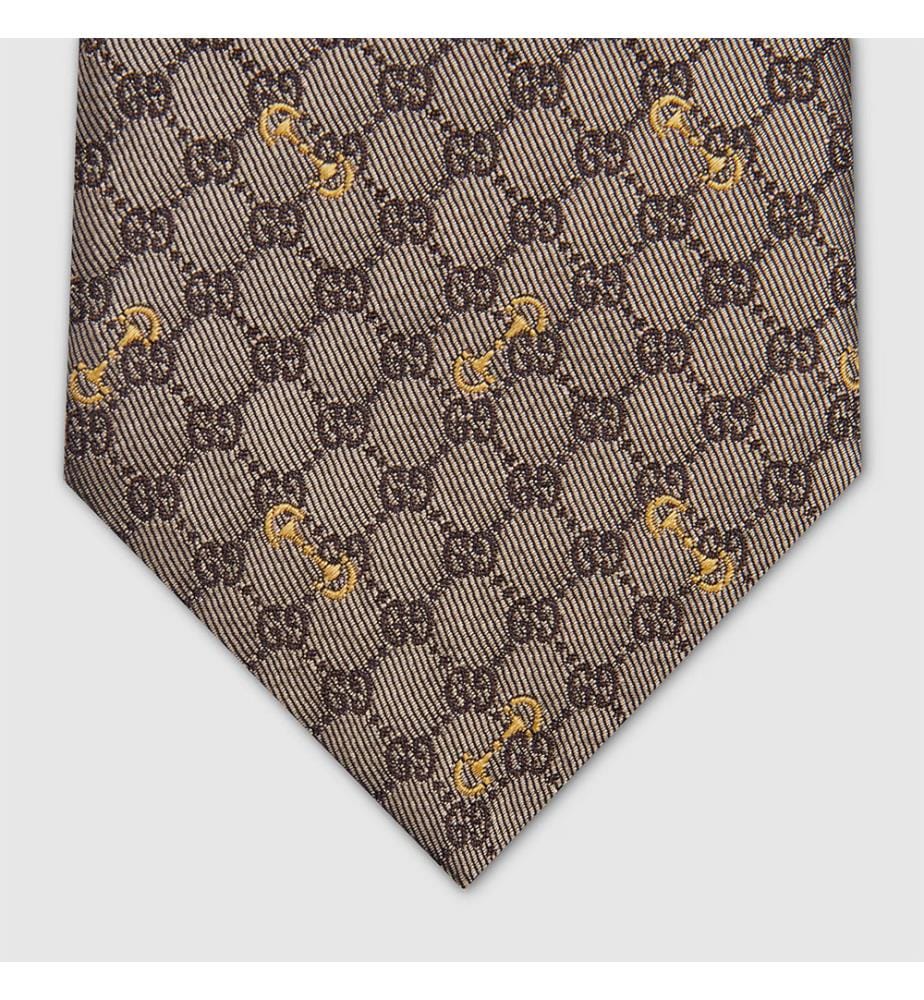 Cravate en soie jacquard  - Marron et camel