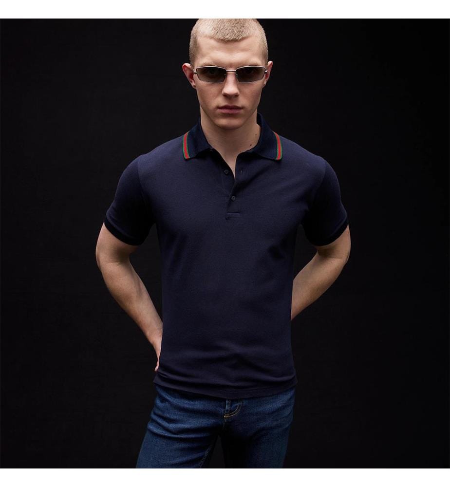 Polo piqué en coton - Bleu foncé