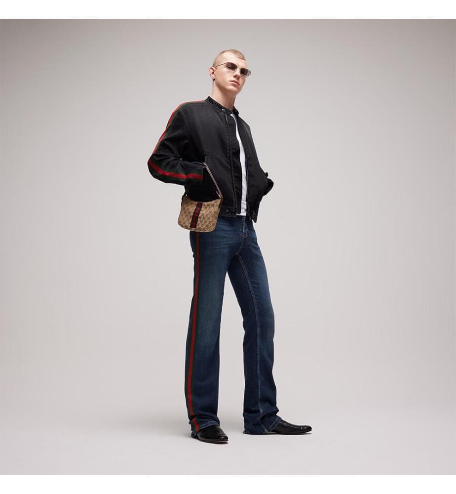 Pantalon en denim avec bande Web - Bleu