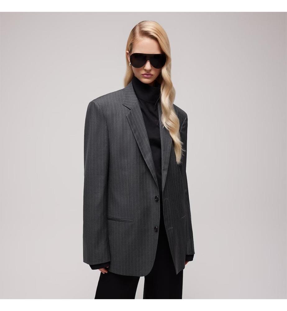 Gestreifte Wolljacke – Dunkelgrau